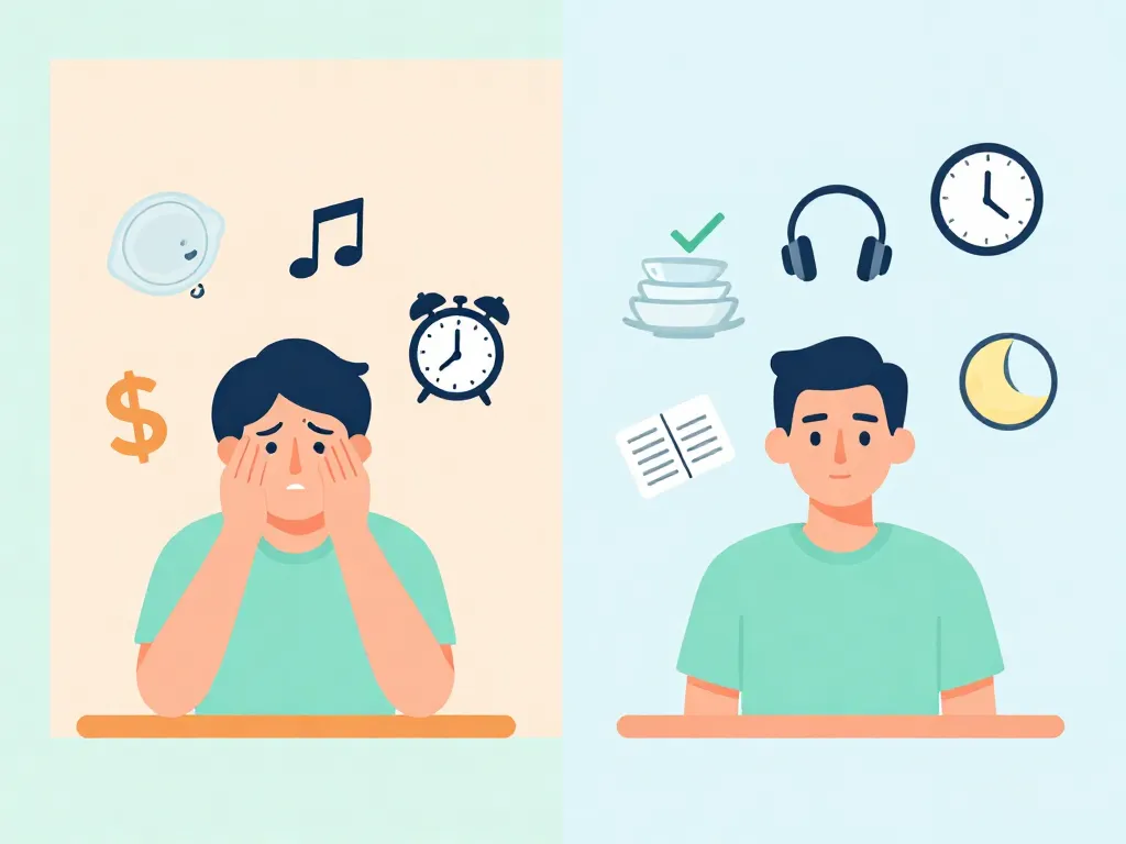 Illustration showing roommate frustrations on one side transforming into resolved agreements on the other