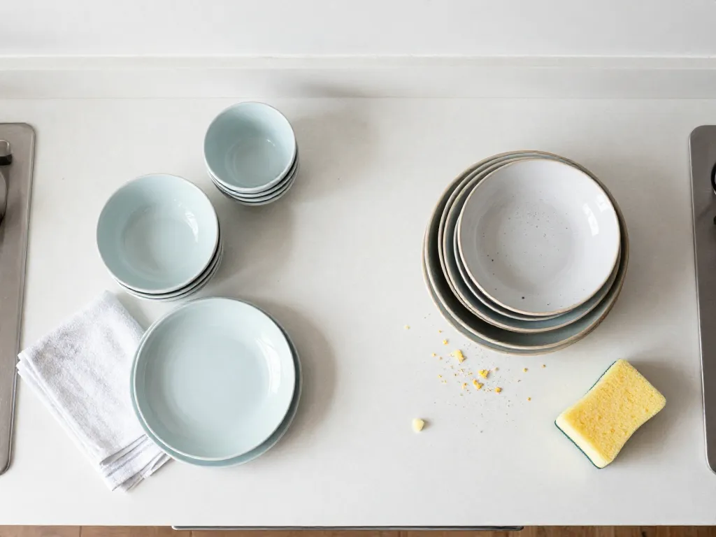 Kitchen counter showing contrast between clean and messy sides, representing different roommate cleanliness standards