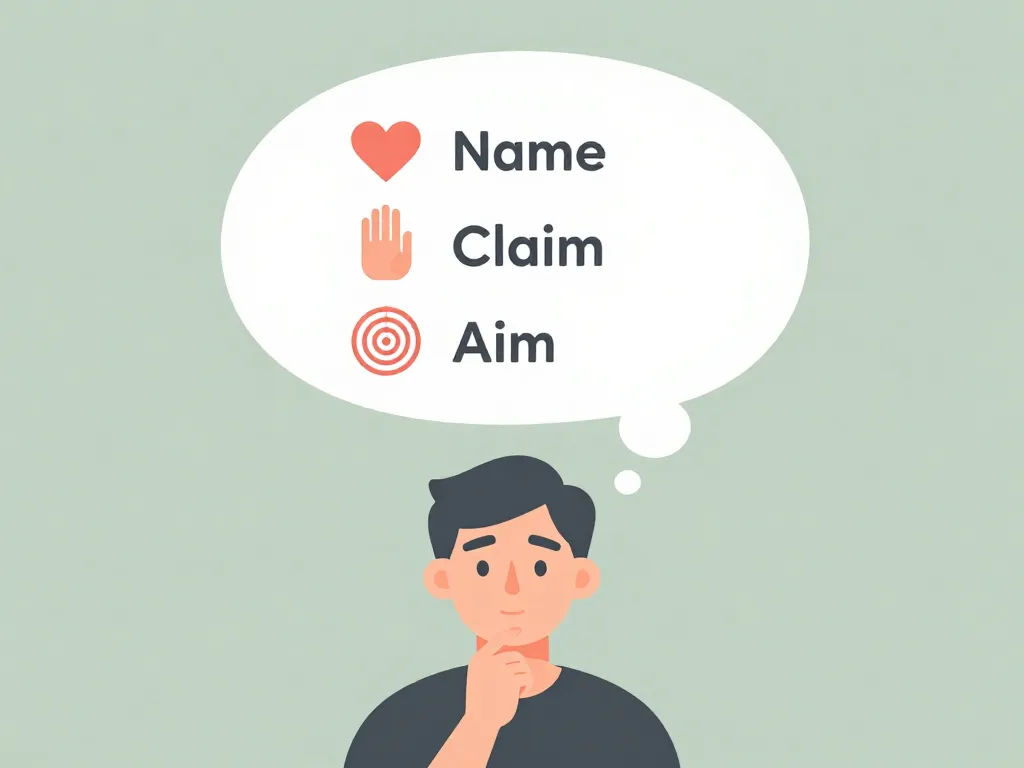 Illustration of the Name, Claim, Aim emotional regulation framework for co-parents during arguments