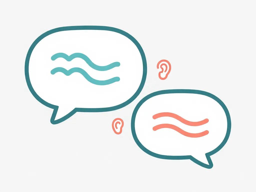 Illustration of two speech bubbles with an ear icon symbolizing active listening between co-parents