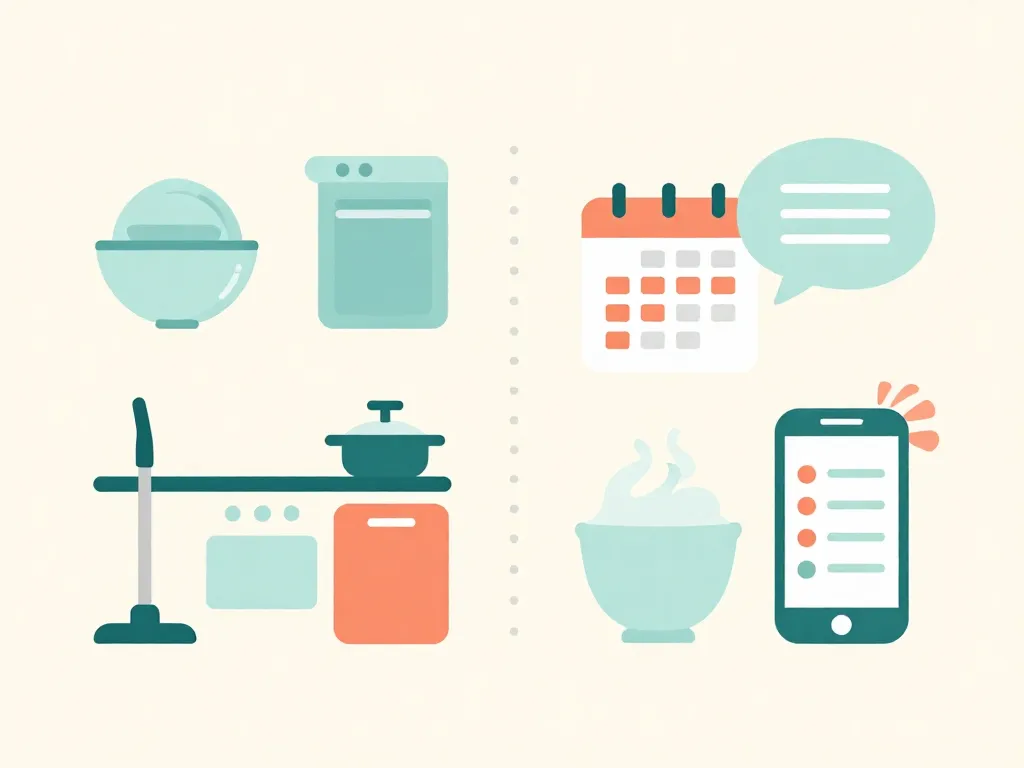 Illustration comparing visible household chores with invisible mental labor tasks