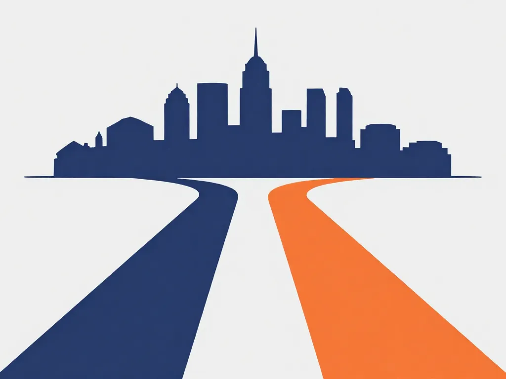 Illustration of two diverging paths from a single starting point, representing co-founders splitting apart