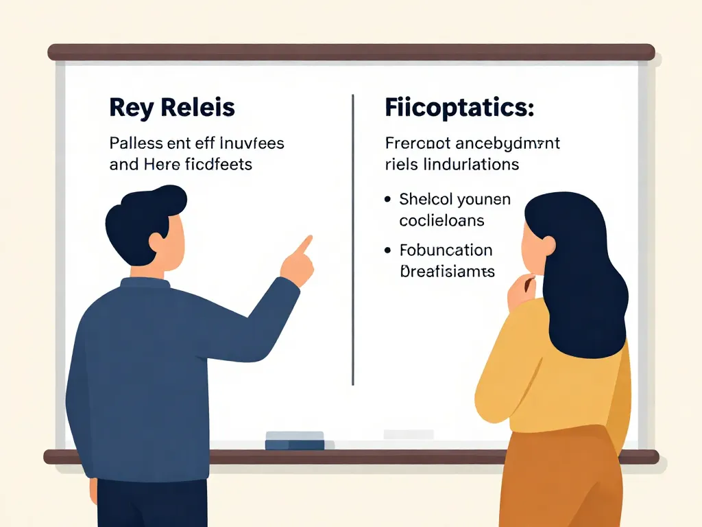 Illustration of two co-founders reviewing a whiteboard with clearly divided roles and responsibilities