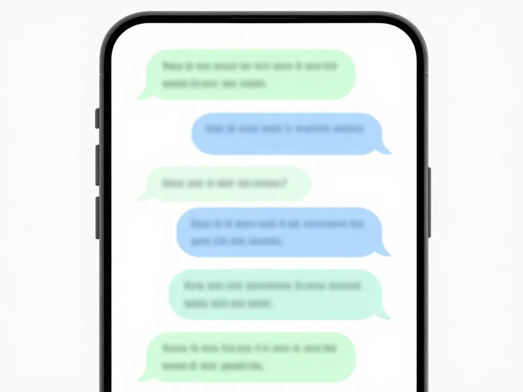 Illustration of a calm, structured text message exchange between co-parents on a smartphone
