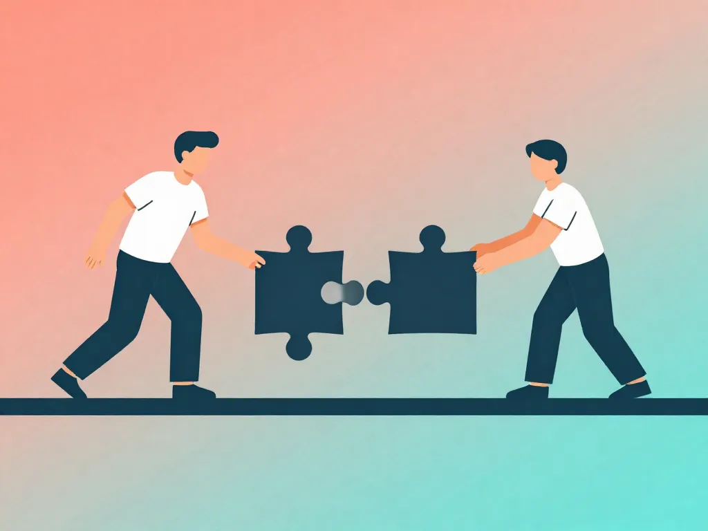Illustration of two cofounders building a bridge of alignment between their perspectives