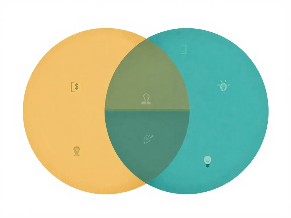 Illustration of two overlapping circles pulling apart, representing cofounders with diverging visions and priorities