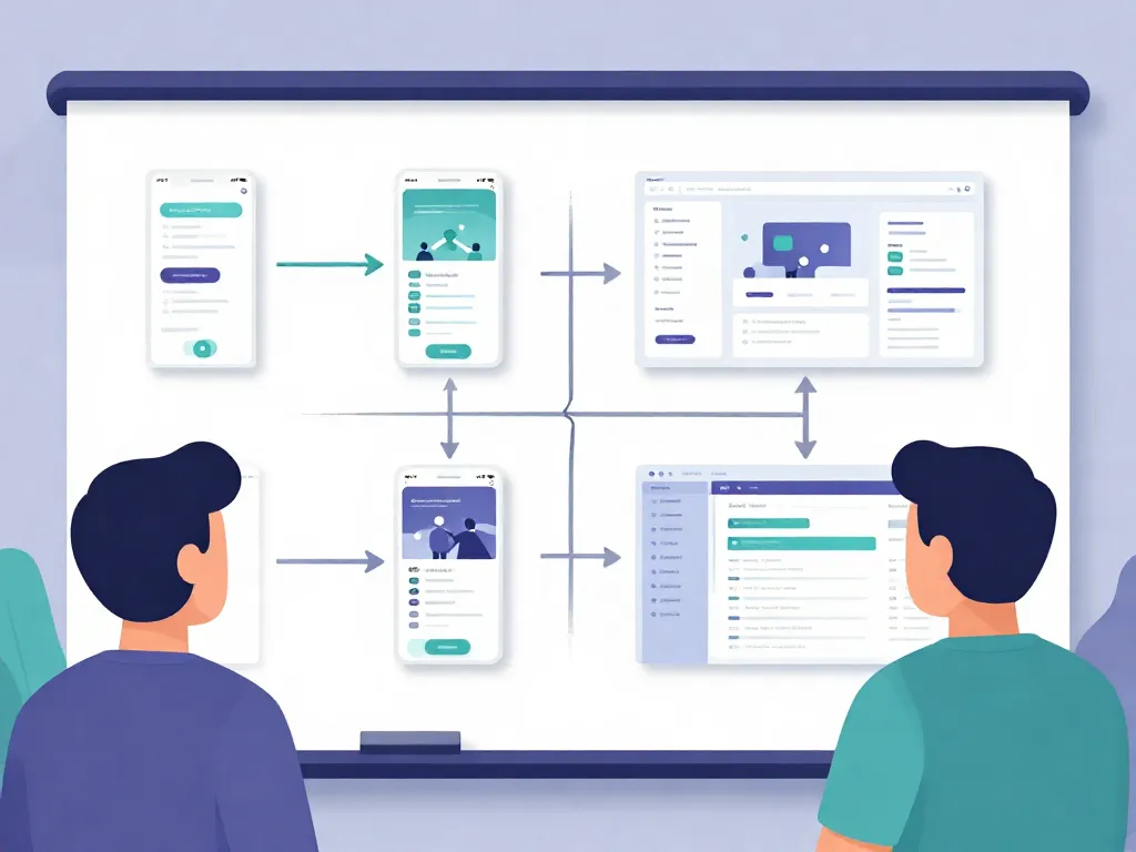 Illustration of two cofounders looking at the same whiteboard but envisioning different product directions