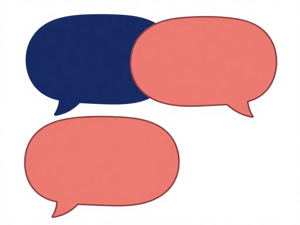 Illustration of two speech bubbles gradually separating, representing cofounders whose conversations are drifting apart