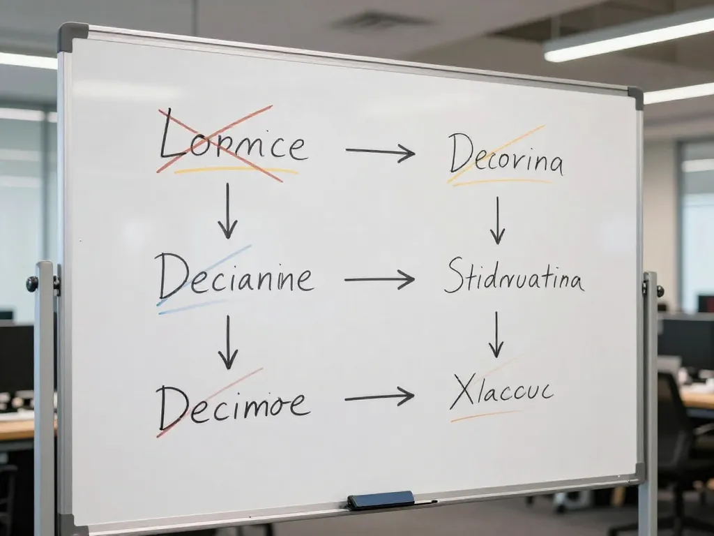 Startup whiteboard showing competing strategic decisions in different handwriting, symbolizing unilateral decision-making between cofounders