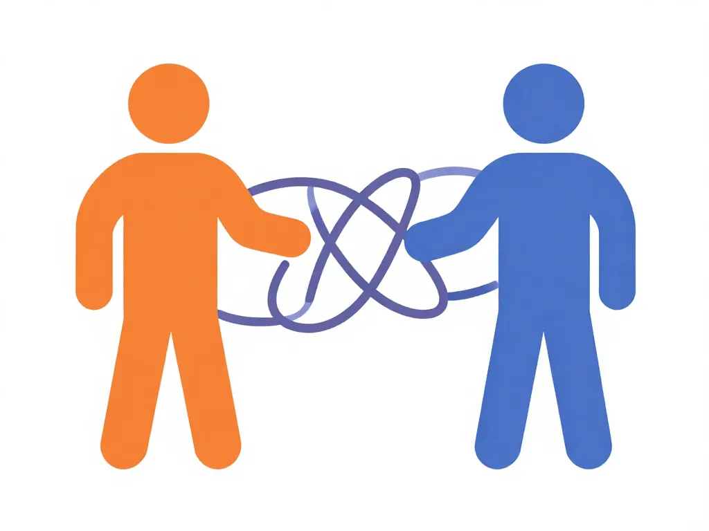 Illustration of two figures connected by tangled lines representing the emotional complexity of cofounder disagreements