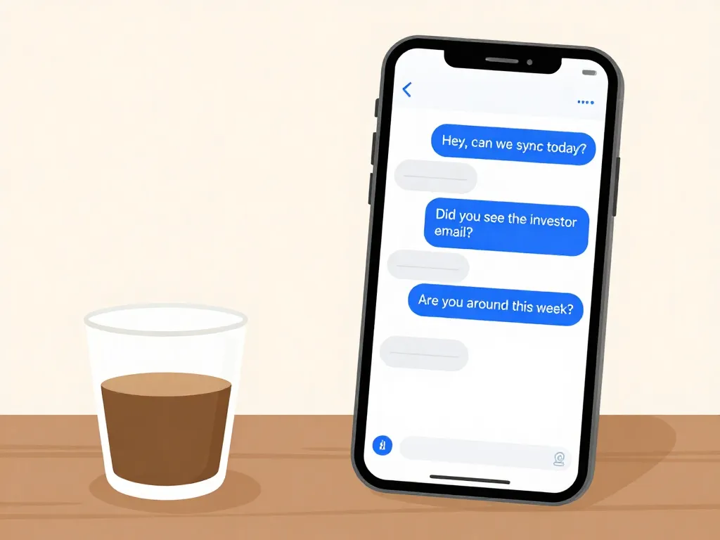 Illustration of unanswered text messages from one cofounder to another on a smartphone screen