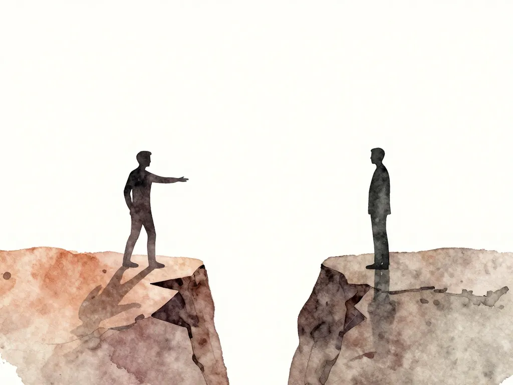 Illustration of two figures separated by a widening gap, representing cofounder disconnection