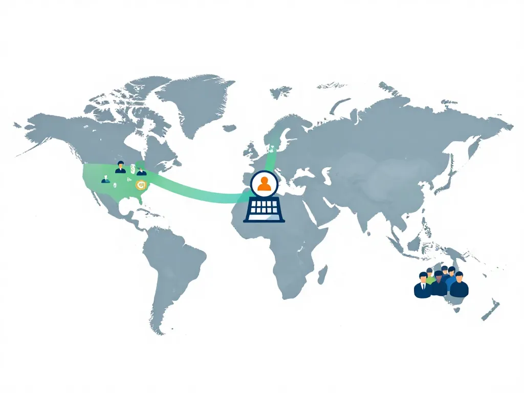 Illustration showing two hiring paths from a startup: offshore distributed team versus local focused team
