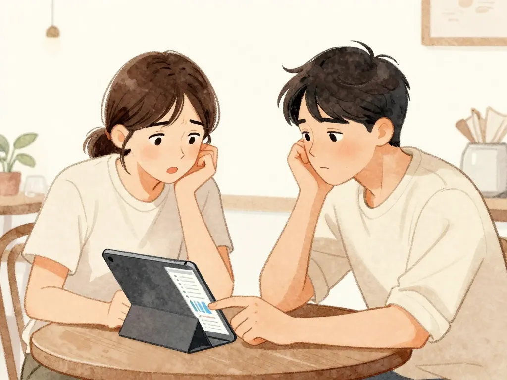 Illustration of two cofounders having a constructive conversation about finances at a cafe