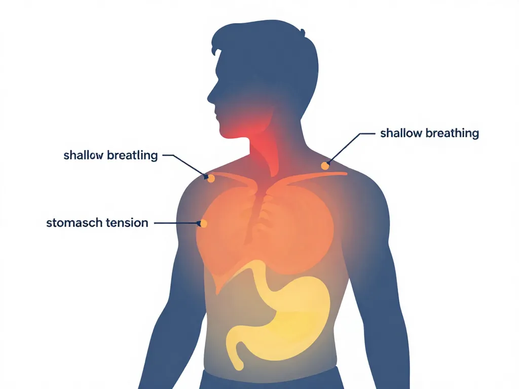 Illustrated body map showing common physical stress signals during conflict, including jaw clenching, chest tightness, and stomach tension