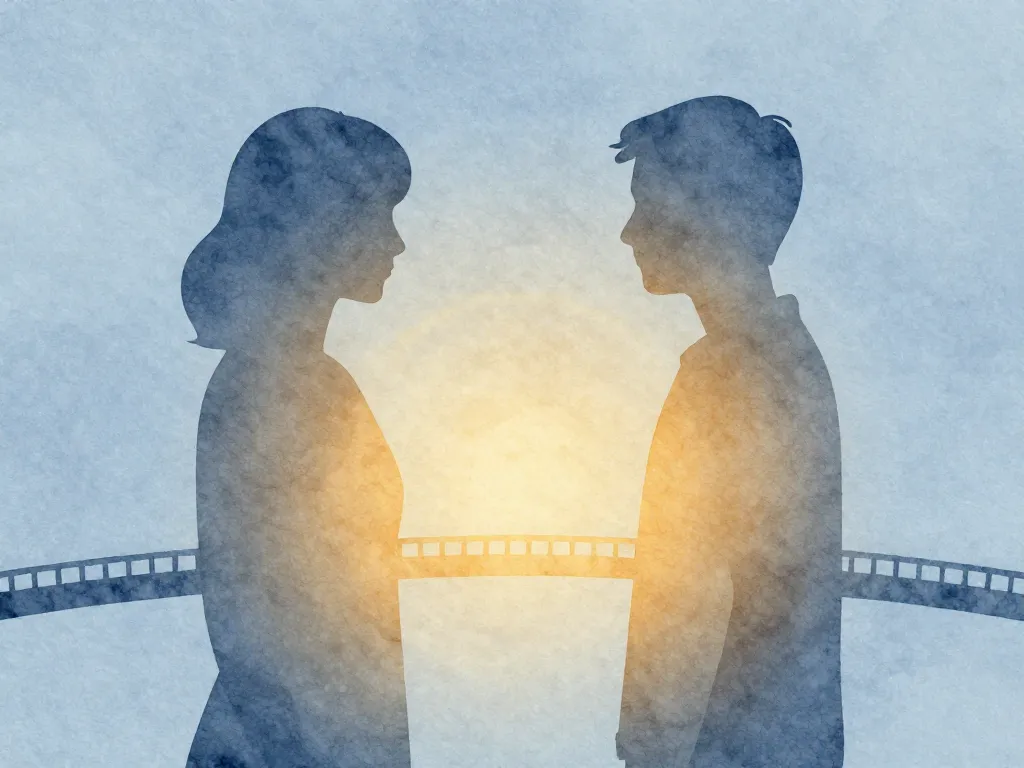 Illustration of two figures with a warm golden bridge of light connecting them, representing emotional availability and attachment