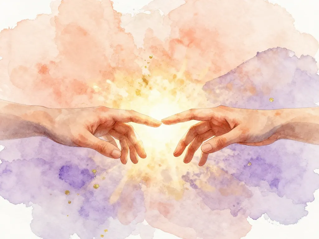 Watercolor illustration of two hands reaching toward each other symbolizing emotional reconnection between partners