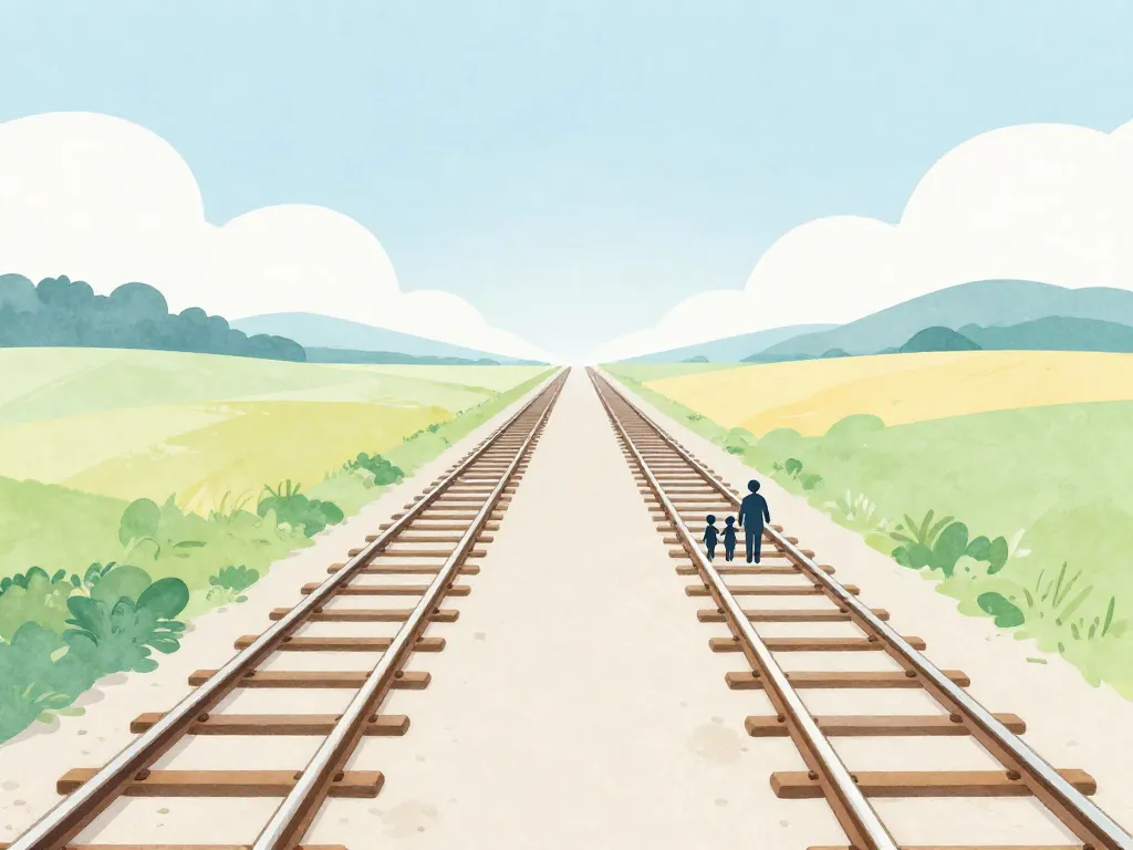 Illustration of two parallel paths representing parallel parenting, each with a parent and child, moving in the same direction without intersecting