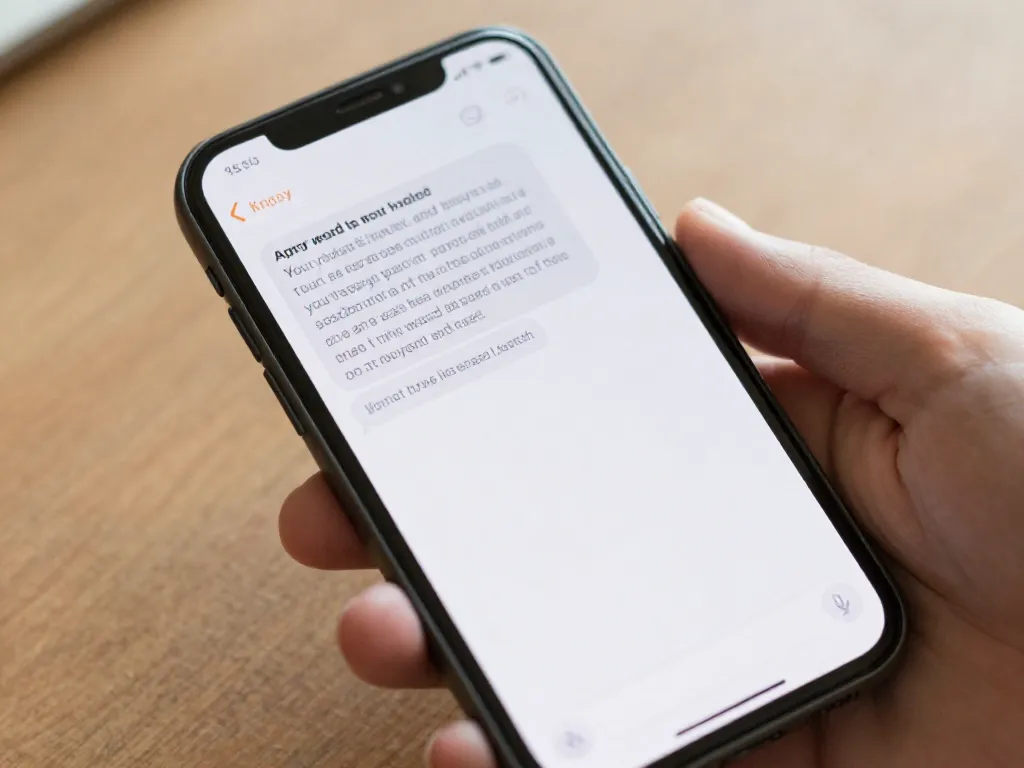 A smartphone showing a text conversation with a long hostile message and a short, calm reply, illustrating the BIFF communication method for high-conflict co-parenting