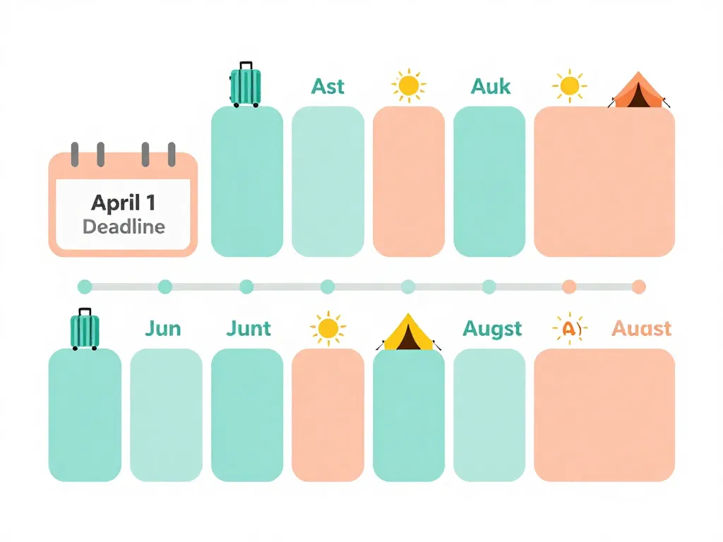 Summer custody schedule illustration showing alternating two-week blocks between co-parents across June, July, and August