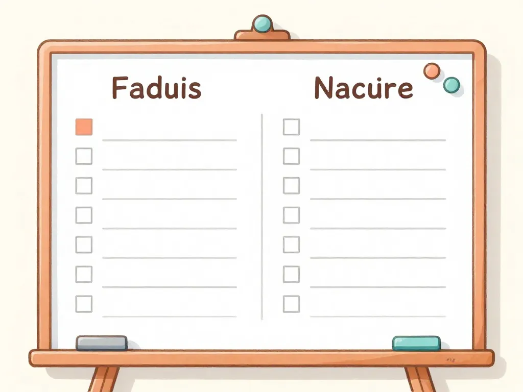 Illustration of a household task board divided between two partners with assigned chores listed under each name