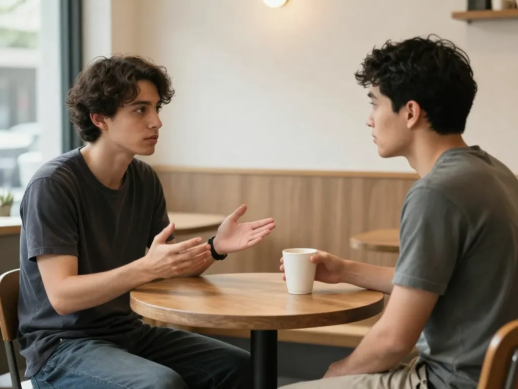 Two cofounders having a calm, honest conversation about one founder's decision to leave the startup