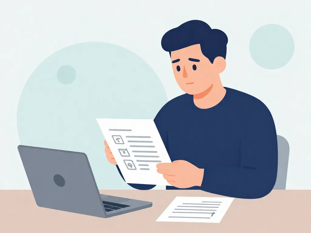 Illustration of a founder reviewing legal documents including equity agreements and vesting schedules at a desk