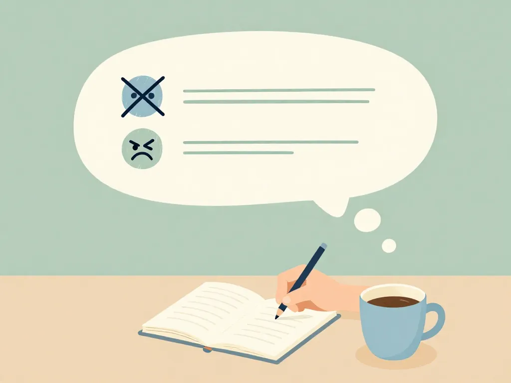 Illustration of a parent pausing to rewrite an angry message as a calm, structured response