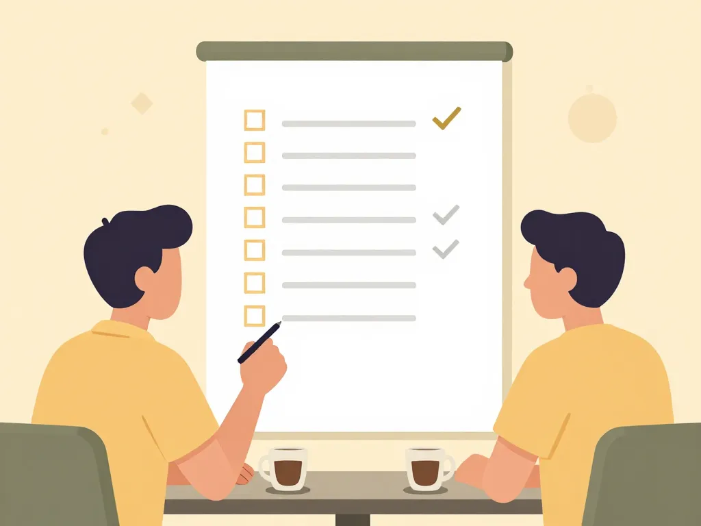 Illustration of a couple sitting together at a table, collaboratively creating a written household task division plan