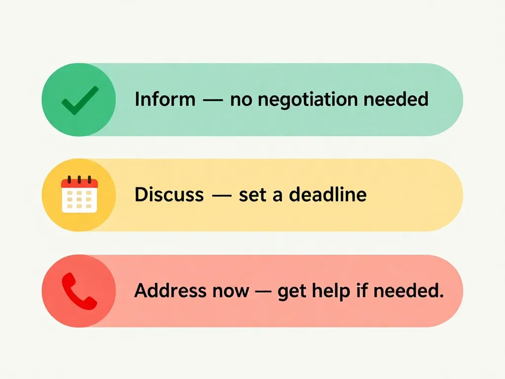 Traffic light illustration showing a co-parenting conflict triage system with green, yellow, and red categories for prioritizing disagreements