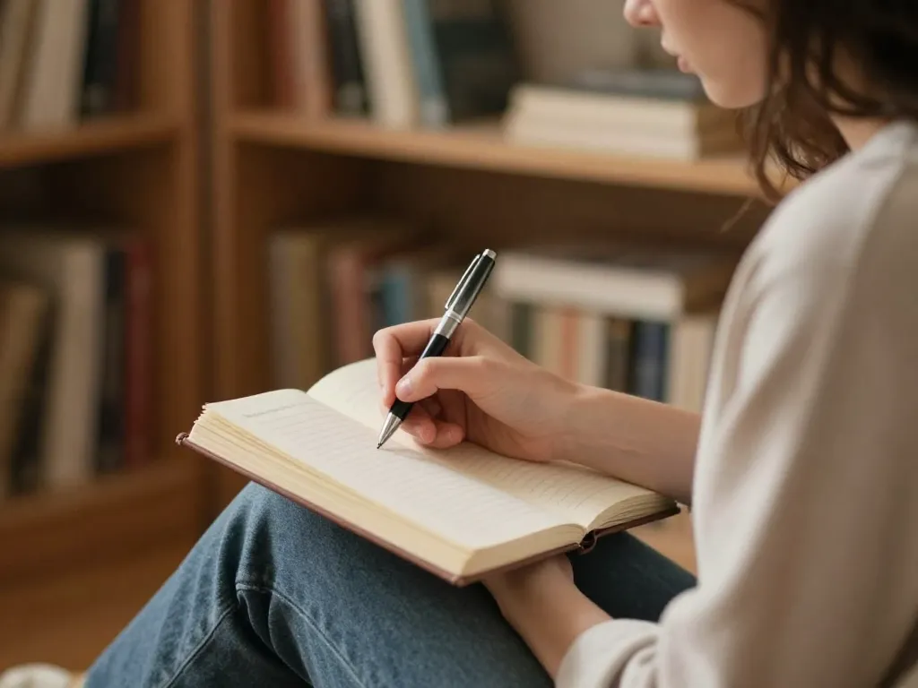 A person writing reflectively in a journal, representing the money autobiography exercise