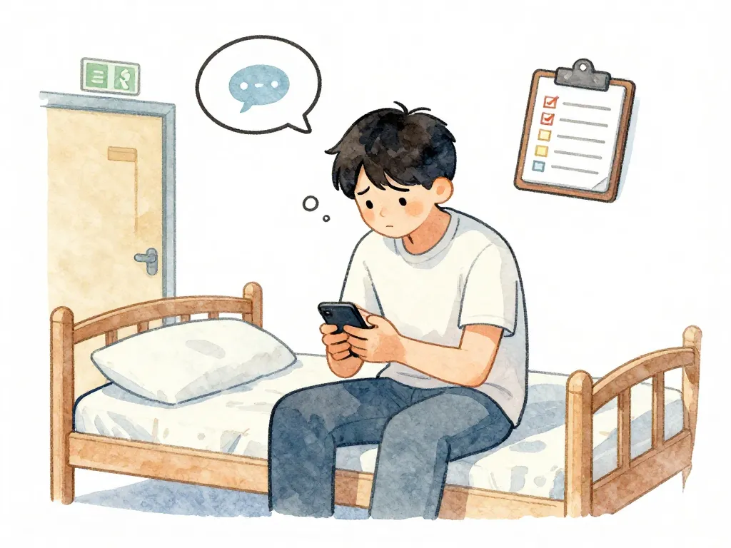 Illustration of a stressed college student weighing their options for dealing with a roommate conflict