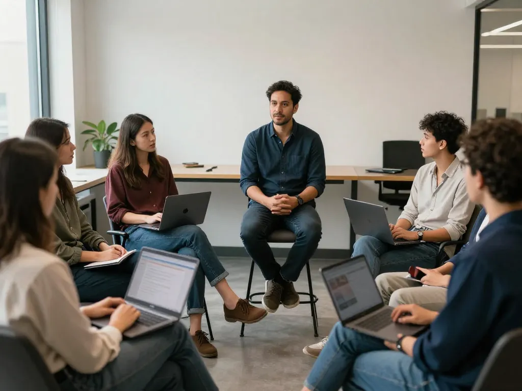 Startup founder addressing the team during an all-hands meeting about a co-founder departure