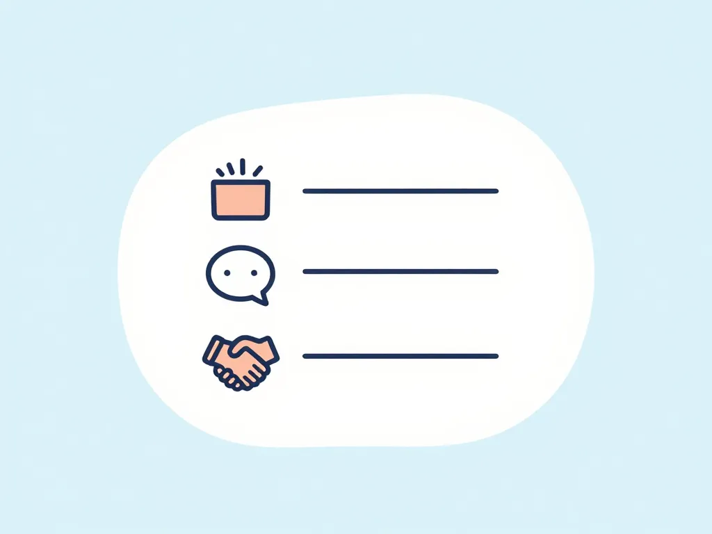 Illustration of a thought bubble containing a checklist with icons representing a specific behavior, its impact, and a proposed solution