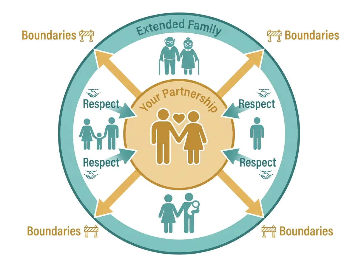 Diagram showing the partnership as an inner circle protected by boundaries, with extended family in the outer circle