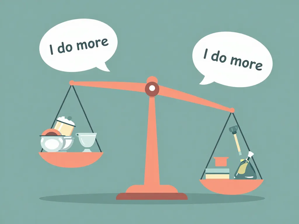 Illustration of an unbalanced scale representing how both roommates believe they contribute more to household chores