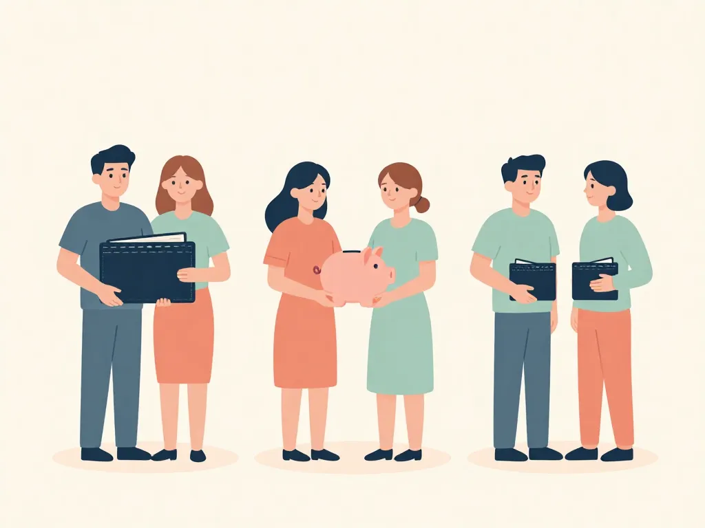Illustration showing three approaches to couple finances: fully joint, hybrid, and fully separate account structures