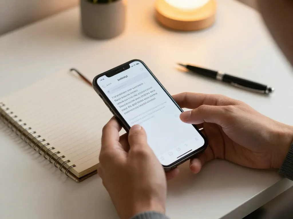 Close-up of a parent's hands typing a co-parenting agreement confirmation message on a smartphone