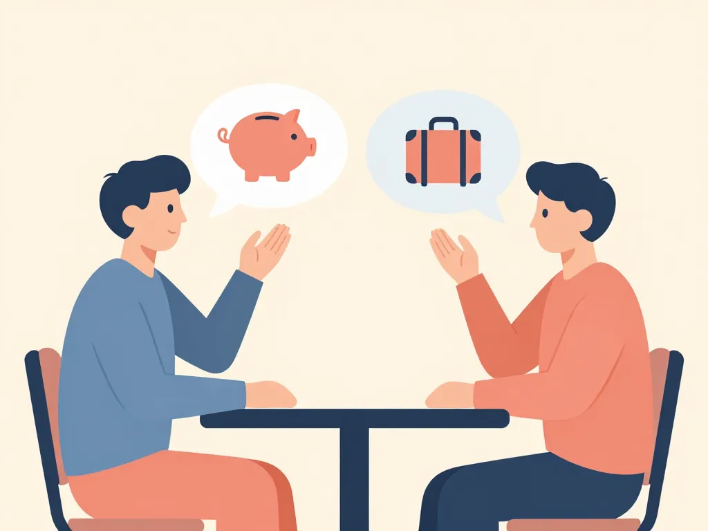 Illustration of two partners sharing their different financial values and money stories with each other