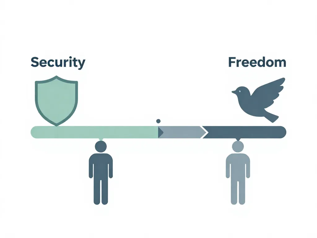 Illustration showing the security versus freedom spectrum that underlies many couples' money disagreements