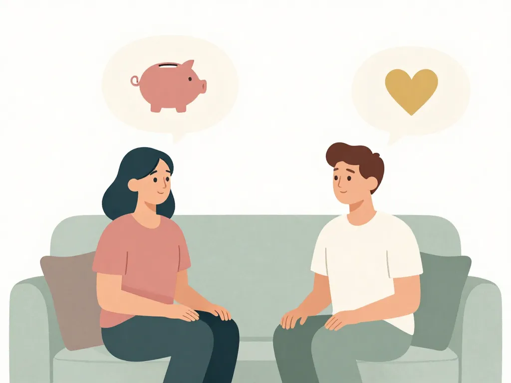 Illustration of a couple having an open conversation about money values and emotions