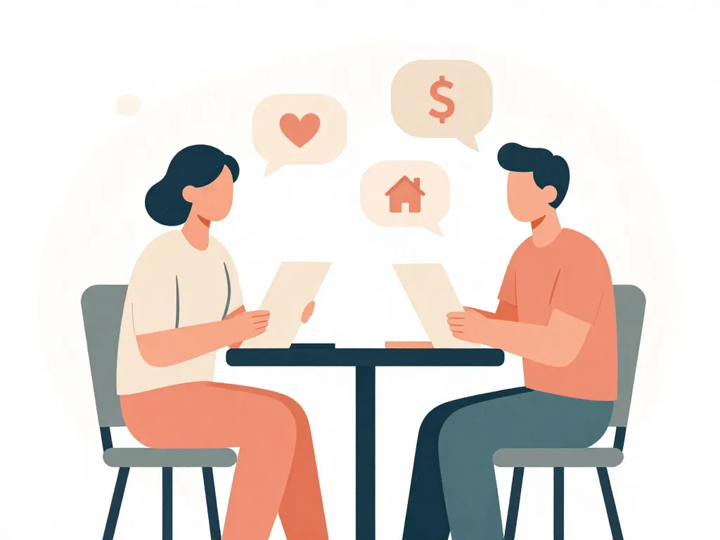 Illustration of a couple having an open conversation about financial values and goals