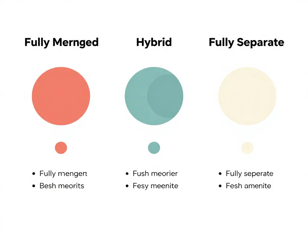 Illustration comparing three account structures for newlyweds: fully merged, hybrid, and fully separate