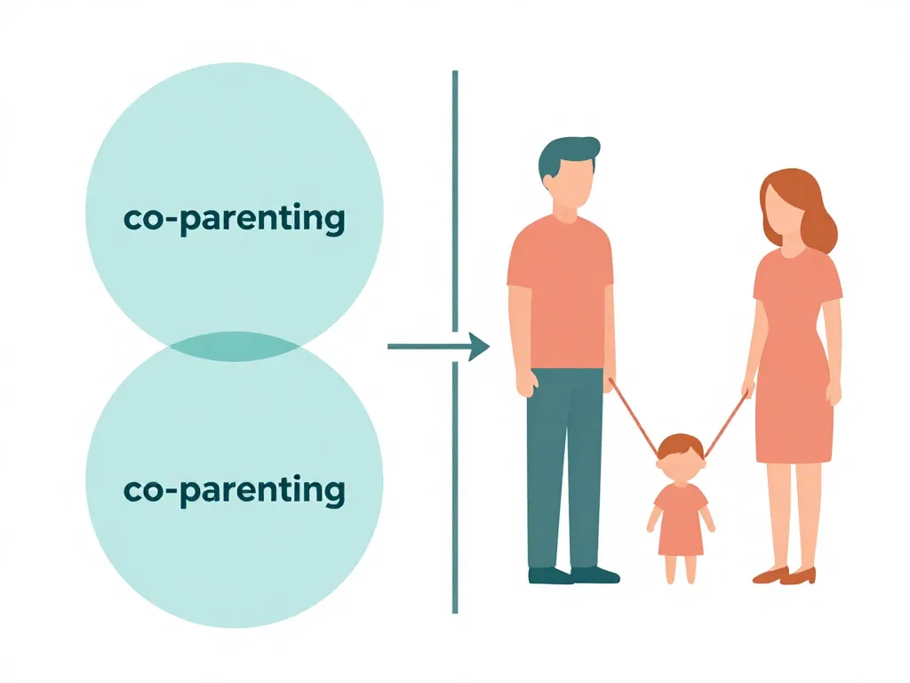 Illustration comparing co-parenting with overlapping interaction versus parallel parenting with separate but equal involvement