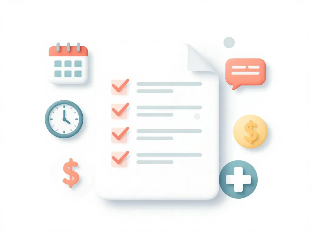 Illustration of a co-parenting agreement document surrounded by icons representing schedules, communication, finances, and medical decisions