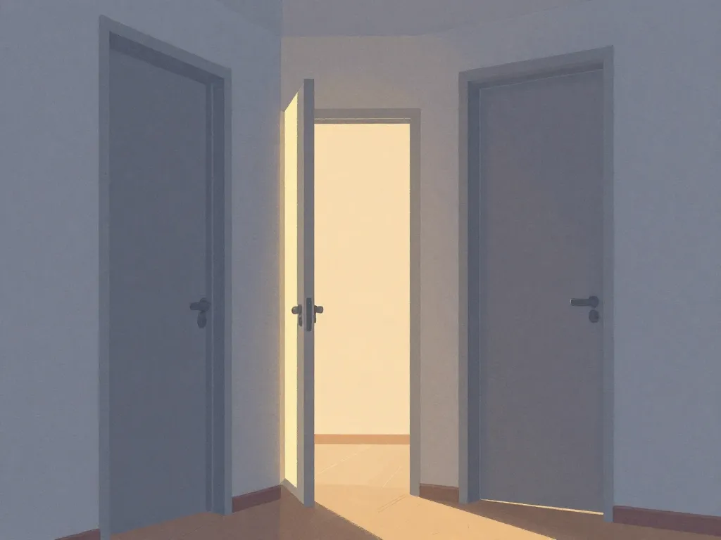 Illustration of two closed bedroom doors in a shared apartment hallway representing emotional distance between roommates