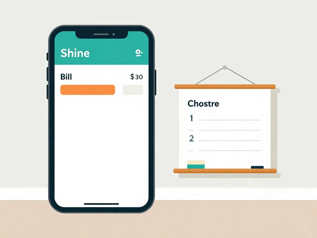 Illustration of a shared expenses app and a chore chart representing organized roommate financial and household agreements