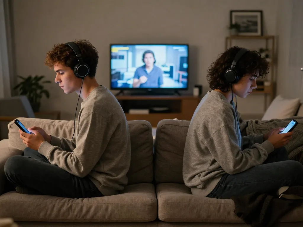 Two roommates sitting on opposite ends of a couch avoiding each other, illustrating the tension caused by unresolved living conflicts
