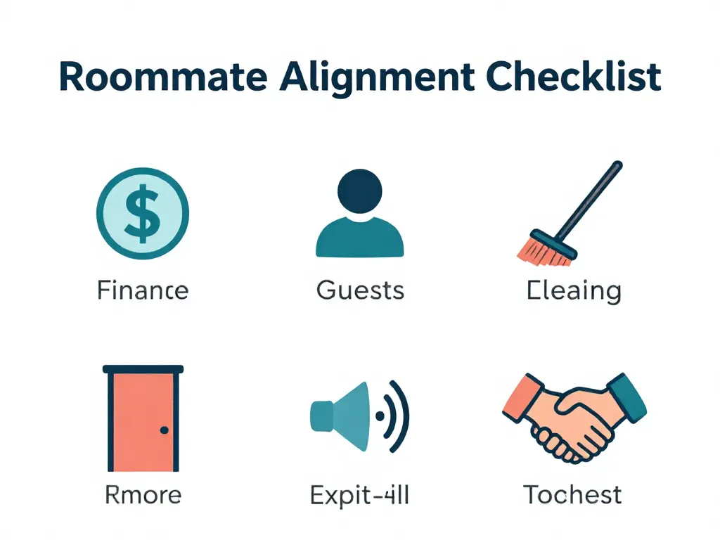 A visual checklist of six essential topics to discuss with a new roommate before move-in