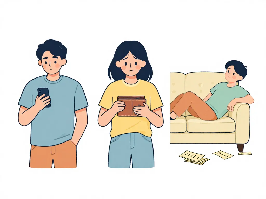 Illustration showing three types of roommates who pay utilities late: forgetful, cash-strapped, and unconcerned